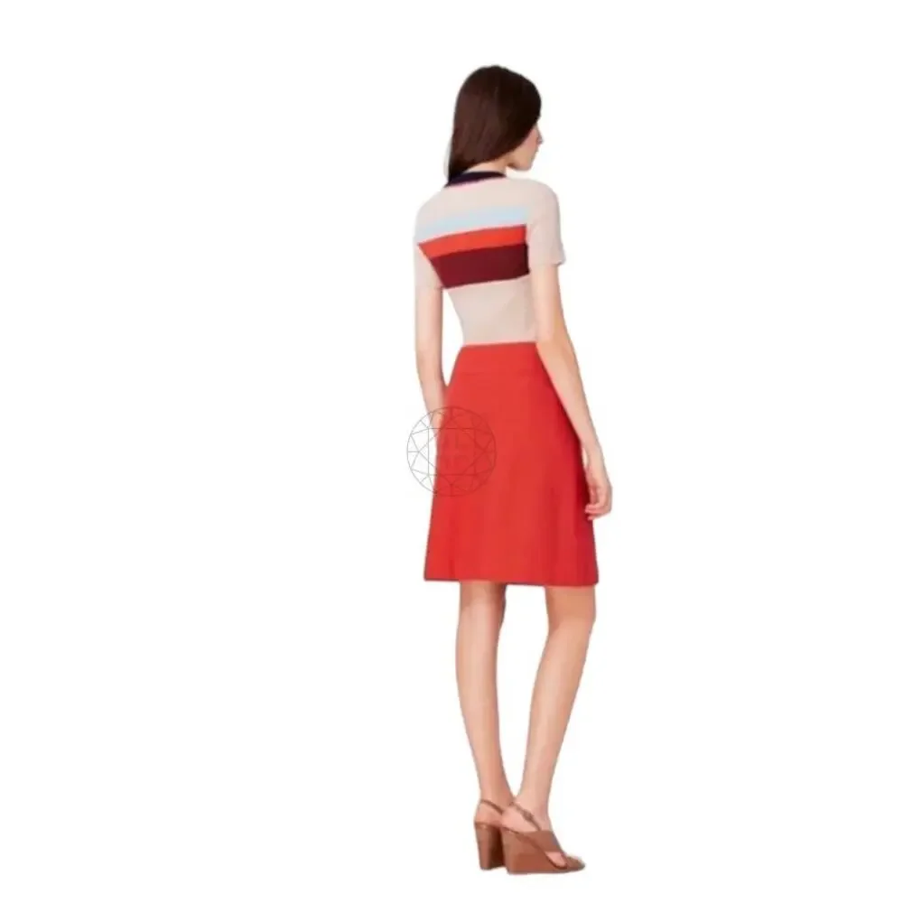 Tory Burch Thea Canyon Cotton Pleated A-Line Skirt Size 10 Orange Stretch Twill